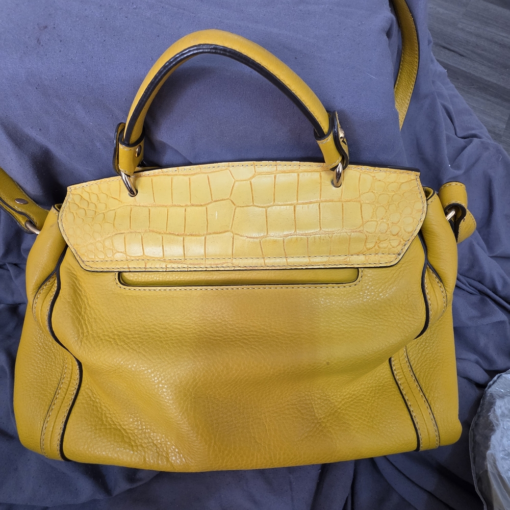 MCM Yellow Croc-Texture Top Handle Shoulder Bag - Picture 14 of 15